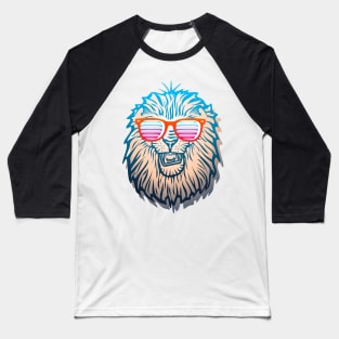 Retro 1980s Lion With Sunglasses Baseball T-Shirt